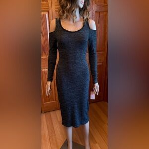 NWT JUICY COUTURE Sweater Dress Heather Gray Black Rhinestones Cold Shoulder XS